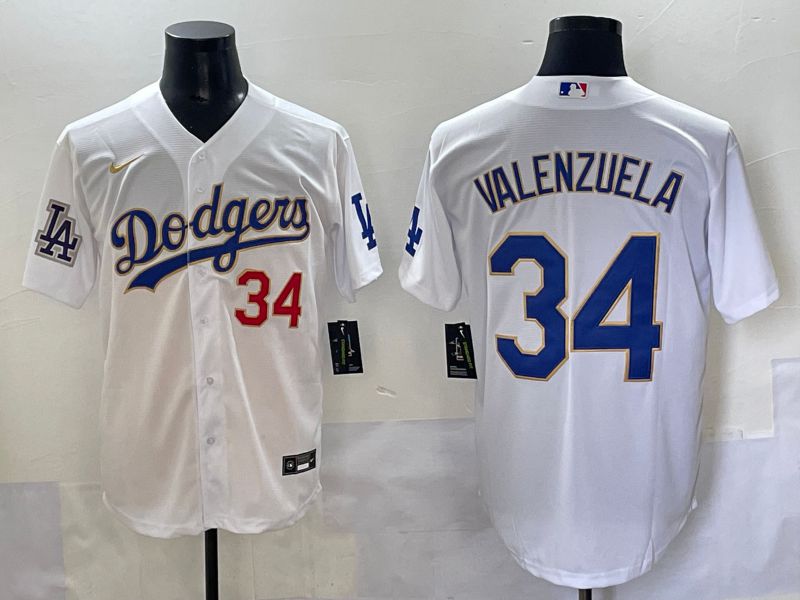 Men 2025 Los Angeles Angels 34 Valenzuela White Gold Game Nike MLB Jersey style 1
